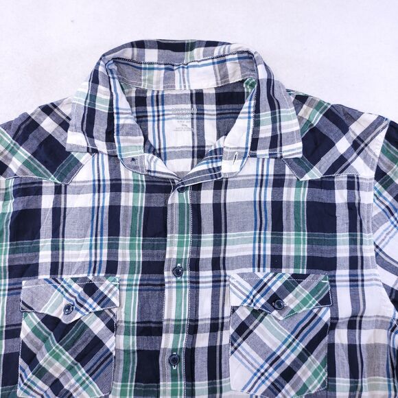 Mossimo Madras Flannel Casual Button Up Shirt Mens Size Medium M Green Blue - Picture 1 of 10